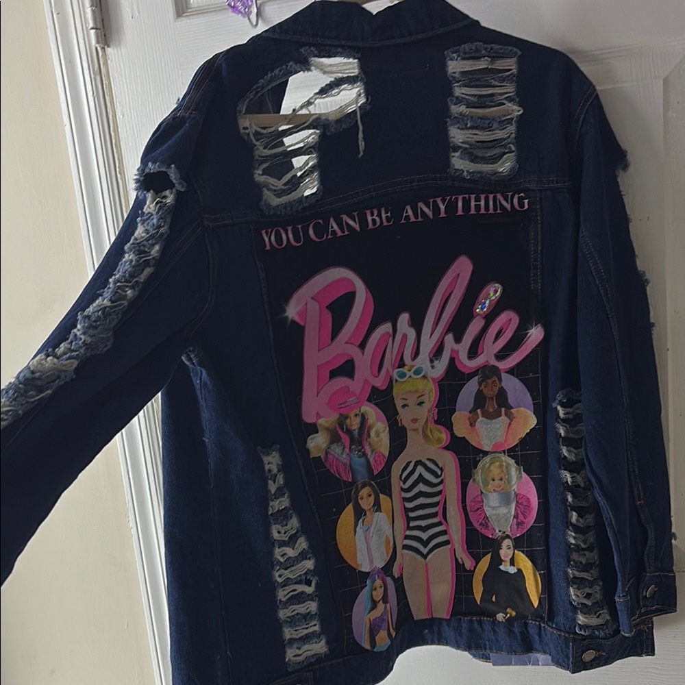 Barbie Graphic Distressed Denim Jacket